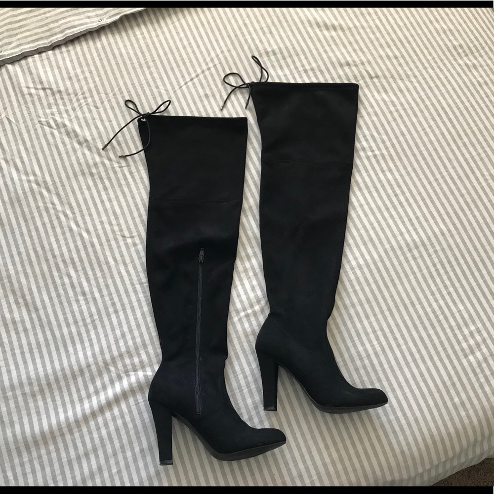 Black Thigh High velvet boots